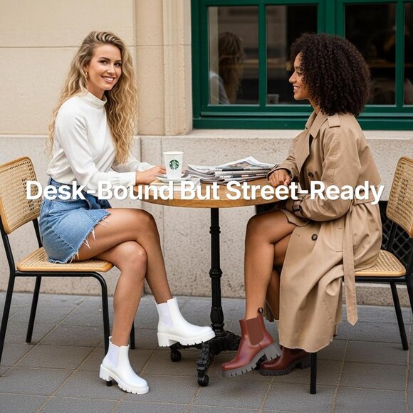 Vepose Women's Cognac Faux Leather Lug Sole Elastic Slip on Ankle Booties - Picture 2 of 9